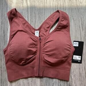 90 DEGREE BY REFLEX SPORTS BRA SIZE 1X FRONT ZIPPER Rust Red New nwt